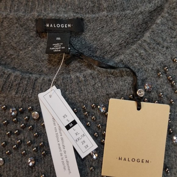 HALOGEN - NWOT Embellished Grey Crewneck Sweater, M - Picture 5 of 6